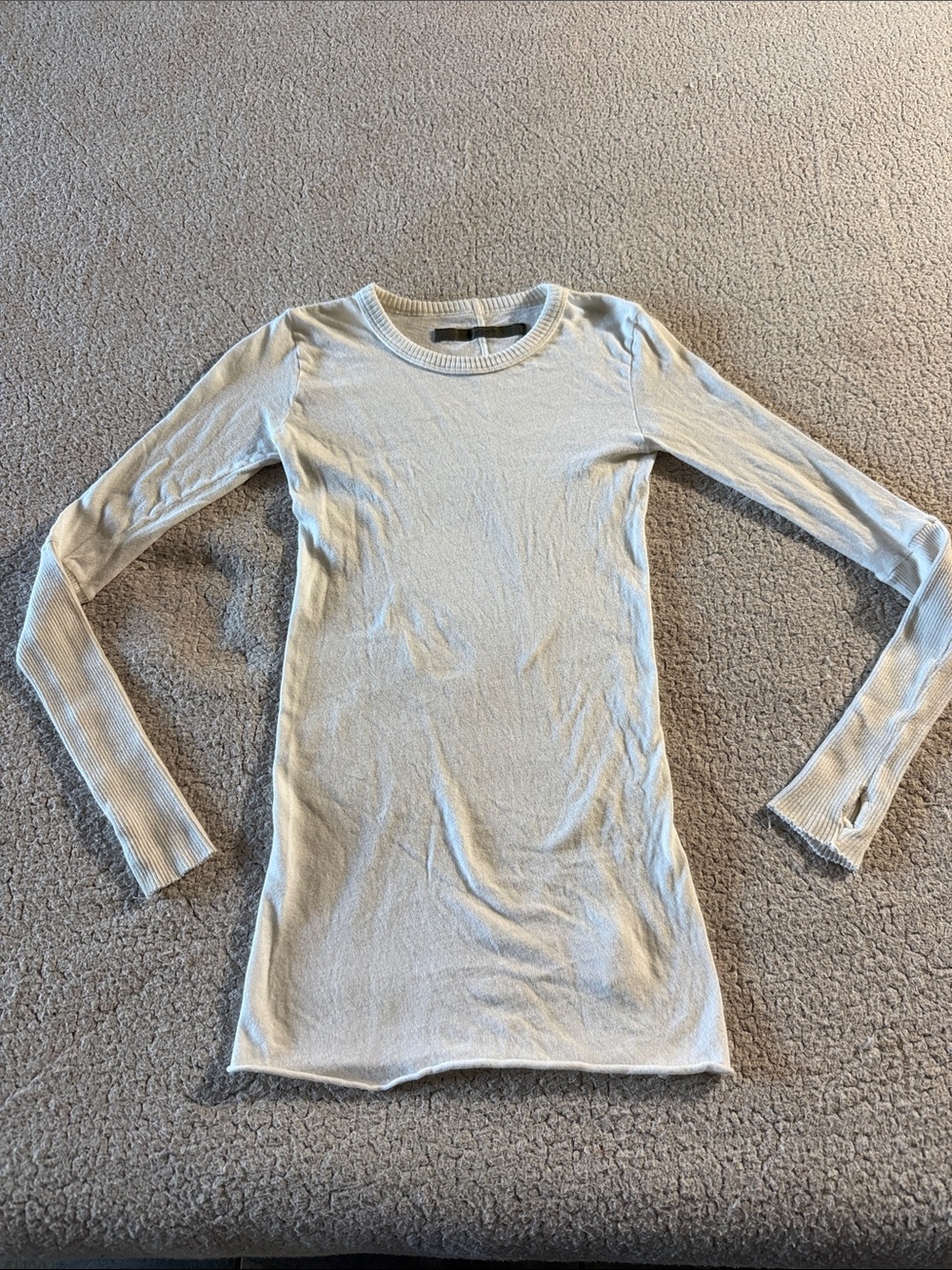 Enza Costa Cream Long-Sleeve Cotton & Cashmere Crewneck Top Small